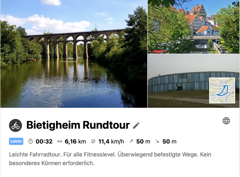 Komoot Rundtour durch Bietingheim Bissingen Anleitung Fahrradtour mit dem E-Bike